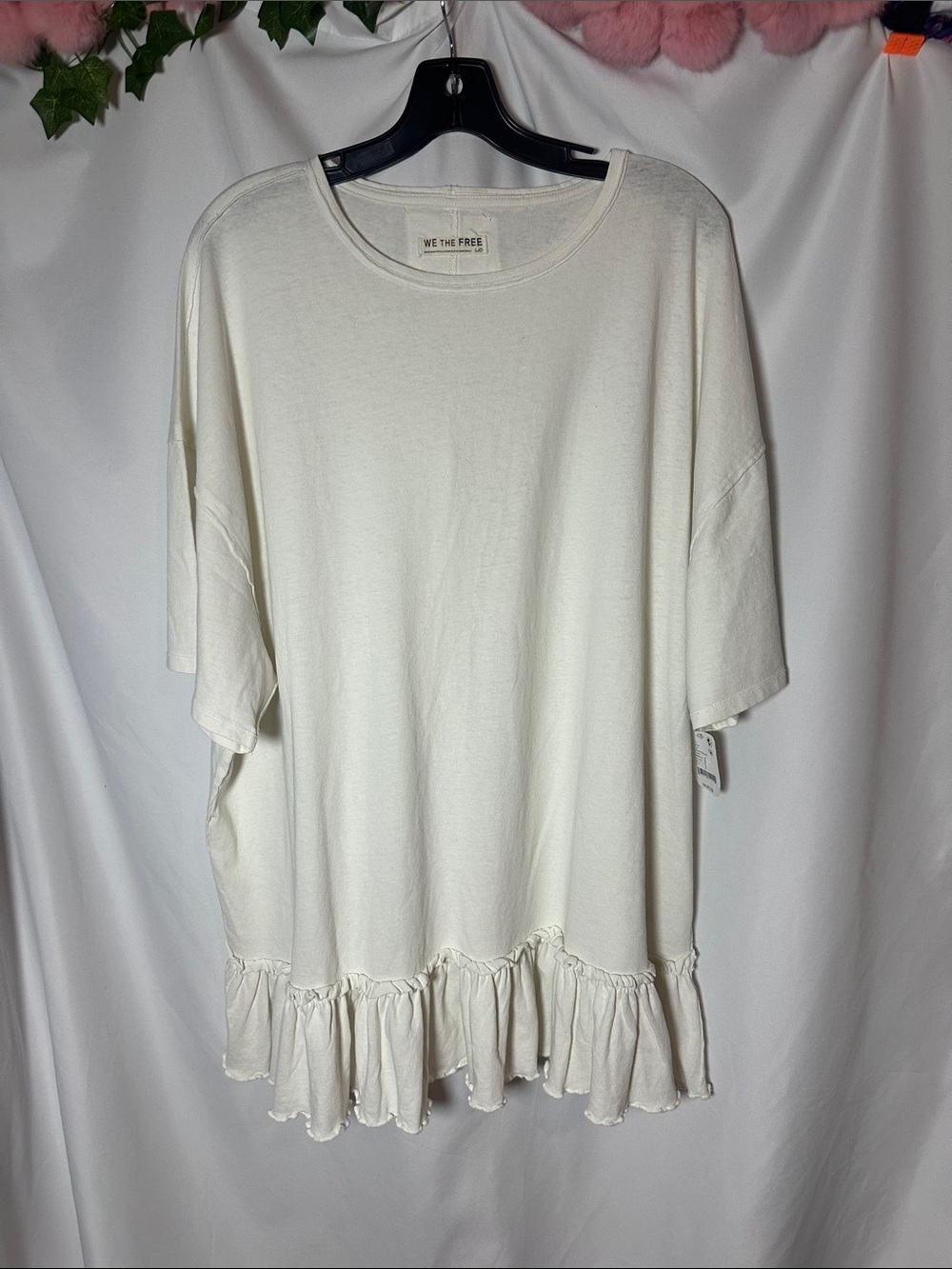 We The Free ivory Ruffle Hem Short Sleeve Tee